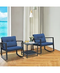 Sugift 3 Pieces Cushioned Patio Rattan Set with Rocking Chair and Table