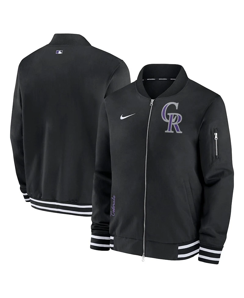 Nike Men's Black Colorado Rockies Authentic Collection Full-Zip Bomber Jacket