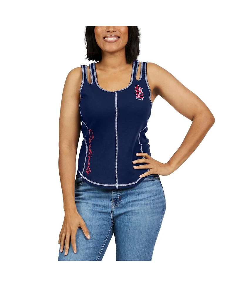 Wear by Erin Andrews Women's Navy Atlanta Braves Contrast Stitch Tank Top