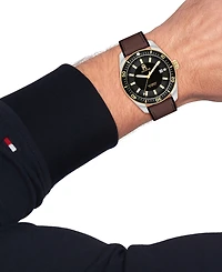 Tommy Hilfiger Men's Automatic Black Silicone and Brown Leather Watch 40mm