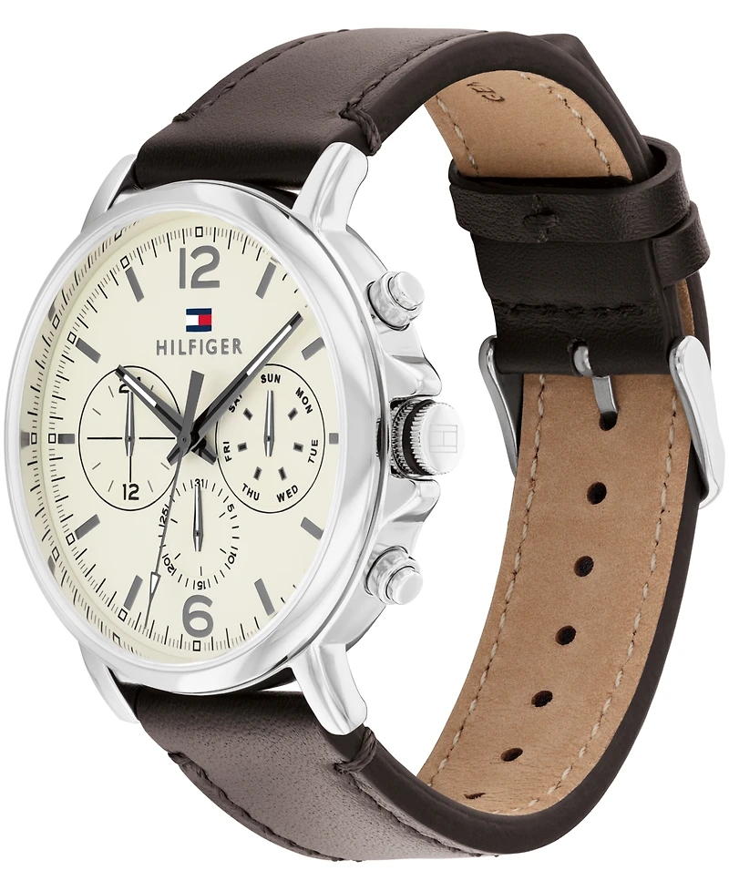 Tommy Hilfiger Men's Dark Brown Leather Watch 44mm