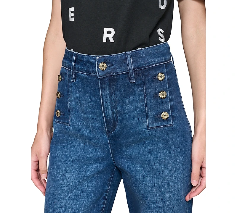 Karl Lagerfeld Paris Petite Mid-Rise Wide-Leg Jeans, First@Macy's