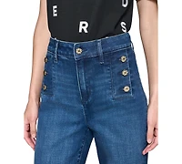 Karl Lagerfeld Paris Petite Mid-Rise Wide-Leg Jeans, First@Macy's