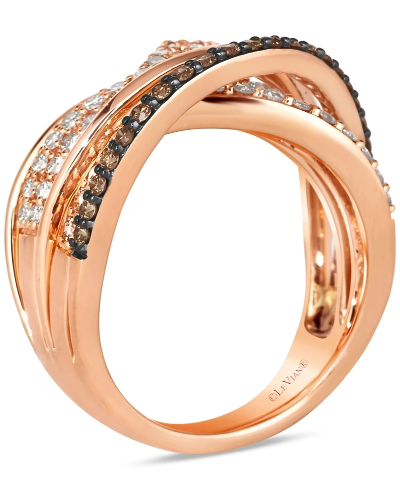 Le Vian Chocolate Diamond & Nude Diamond Multirow Crossover Statement Ring in 14k Rose Gold