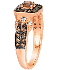 Le Vian Chocolate Diamond & Nude Diamond Halo Double Row Ring (3/4 ct. t.w.) in 14k Rose Gold