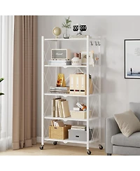Sugift 5-Tier Folding Storage Shelves Metal Folding Shelves with Wheels, 750Lbs Capacity, White