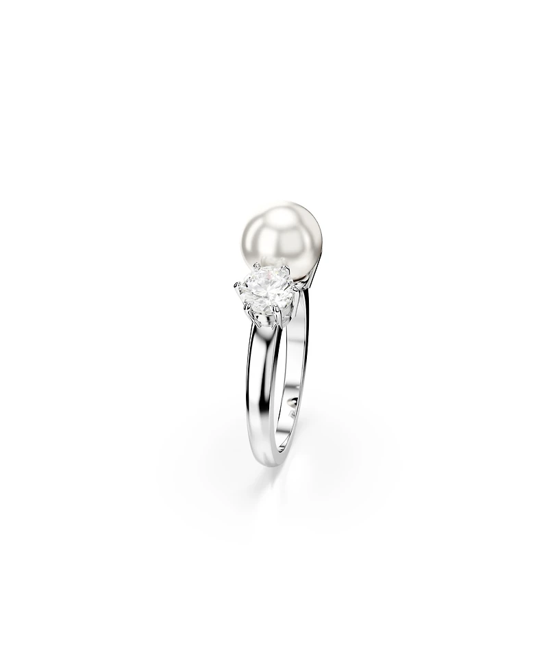 Swarovski Crystal Pearl, Round Cut, White, Rhodium Plated Matrix Ring