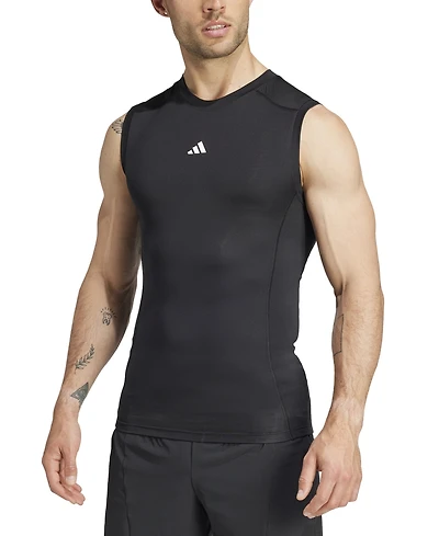 adidas Men's Fitted Crewneck Tech-Fit Sleeveless Compression T-Shirt