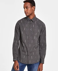 A|X Armani Exchange Men's Slim-Fit Striped Logo Print Long Sleeve Button-Front Shirt