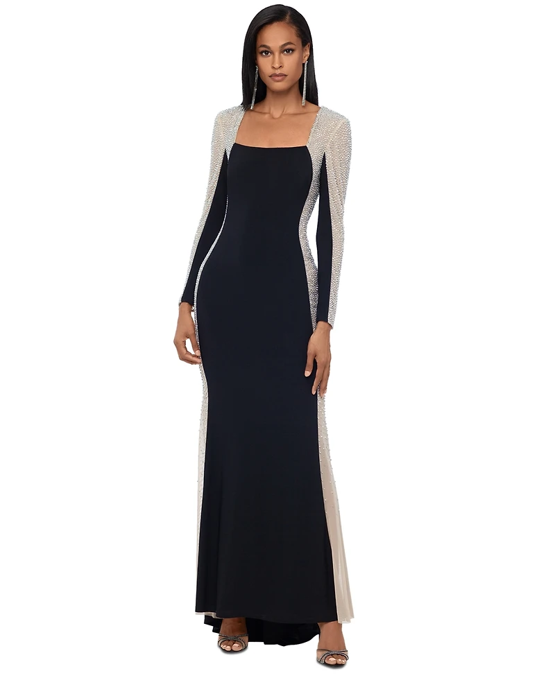 Xscape Embellished Colorblocked Gown