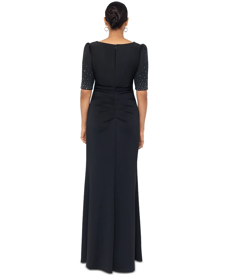 Xscape Women's Embellished Scuba Boat-Neck Gown