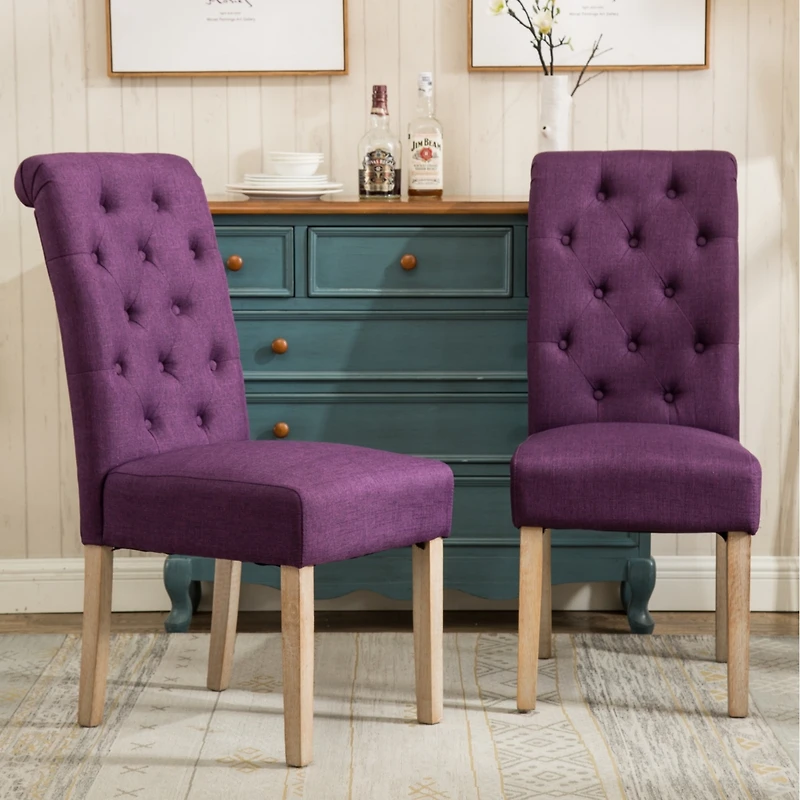 Simplie Fun Solid Wood Tufted Parsons Dining Chair, Set of 2, Purple