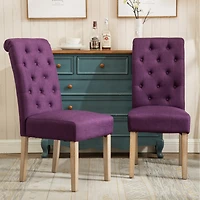 Simplie Fun Solid Wood Tufted Parsons Dining Chair, Set of 2, Purple