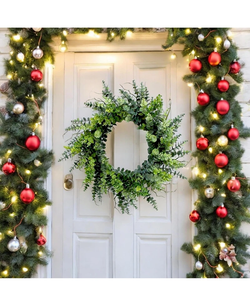 Slickblue Mixed Eucalyptus Leaf Foliage Wreath With Twig Accents 29"d