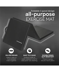 BalanceFrom Fitness GoGym 6x2ft Folding 3 Panel Exercise Mat with Handles, Black