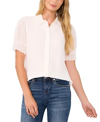CeCe Women's Scalloped Puff-Sleeve Button-Front Top