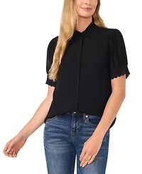 CeCe Women's Scalloped Puff-Sleeve Button-Front Top