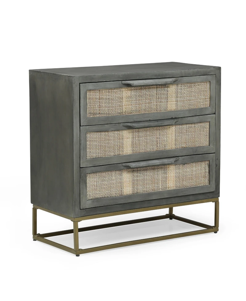 Simplie Fun Handcrafted Mango Wood Cabinet with Boho Wicker Accents