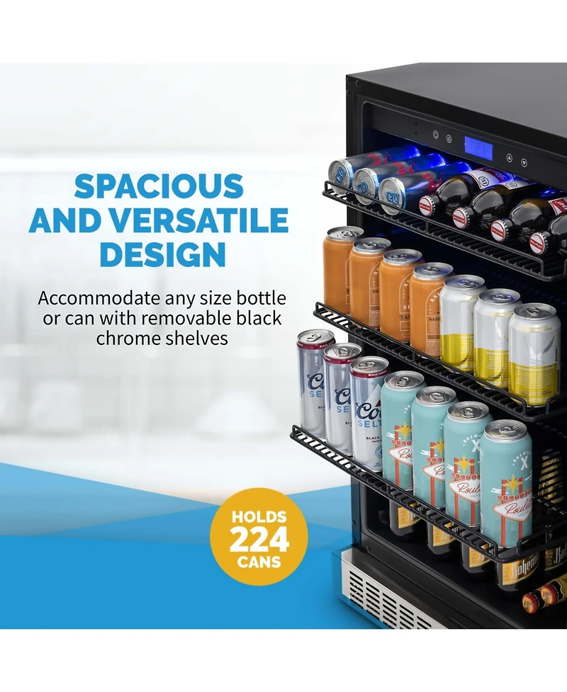 Newair 24" Built-in Premium 224 Can Beverage Fridge with Color Changing Led Lights, Seamless Stainless Steel Door and Precision Temperature Contr