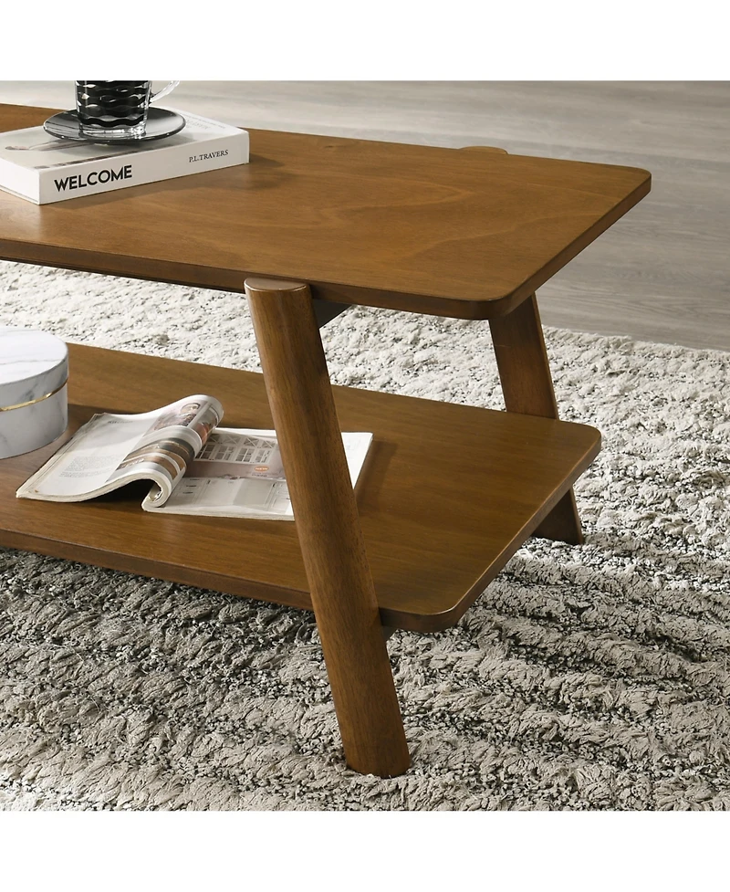 Streamdale Mid-Century Modern Wood Shelf 3-Piece Coffee Table Set, Walnut Finish