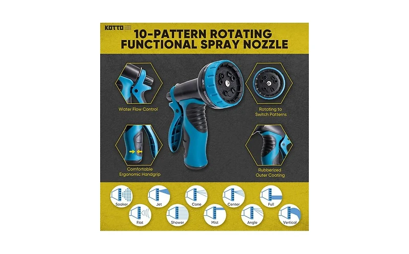 Kotto 150' Expandable Water Garden Hose: 10 Spray Nozzles, Solid Brass Connector, Leak-Proof Design