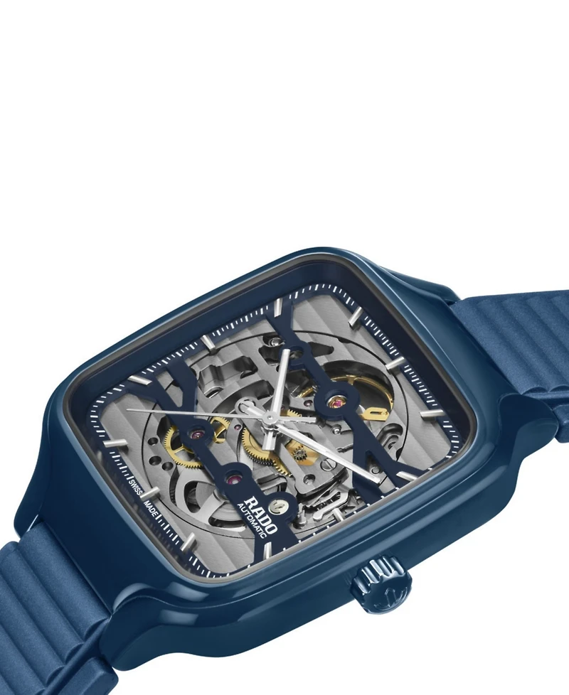 Rado Unisex Swiss Automatic True Square Open Heart Navy Blue Rubber Strap Watch 38mm