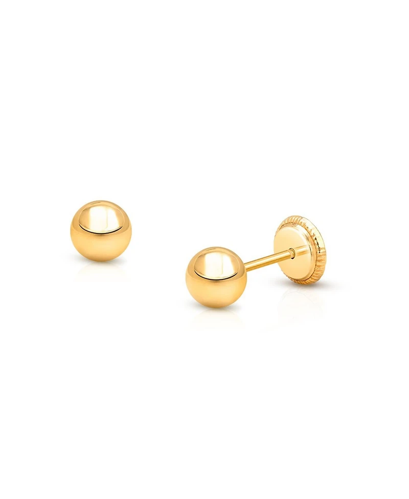 Tiny Blessings Children's 14K Gold 4mm Classic Round Studs Girls' Screw Back Earrings