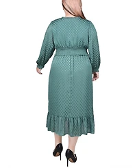 Ny Collection Plus Size Long Sleeve Surplice Neck Dress
