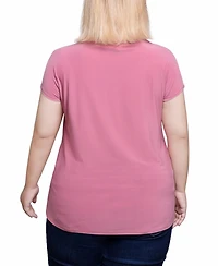 Ny Collection Plus Short Extended-Sleeve Grommet Neck Knit Top