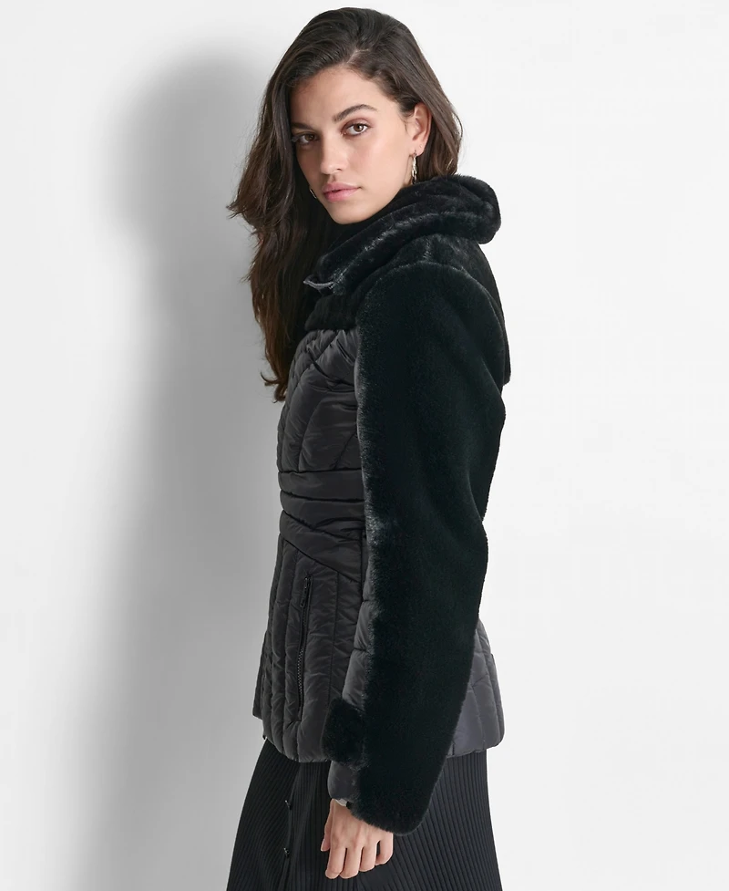 Dkny Women's Faux-Fur Spread-Collar Puffer Jacket