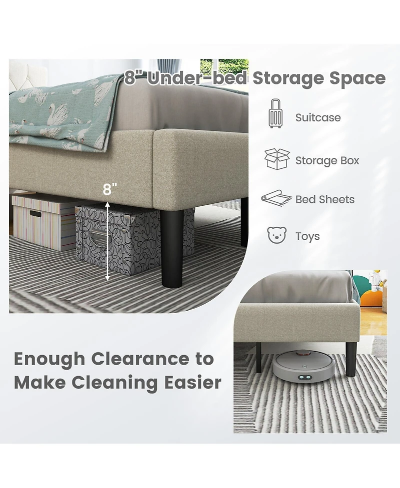 Twin Size Upholstered Platform Bed with Button Tufted Headboard-Beige