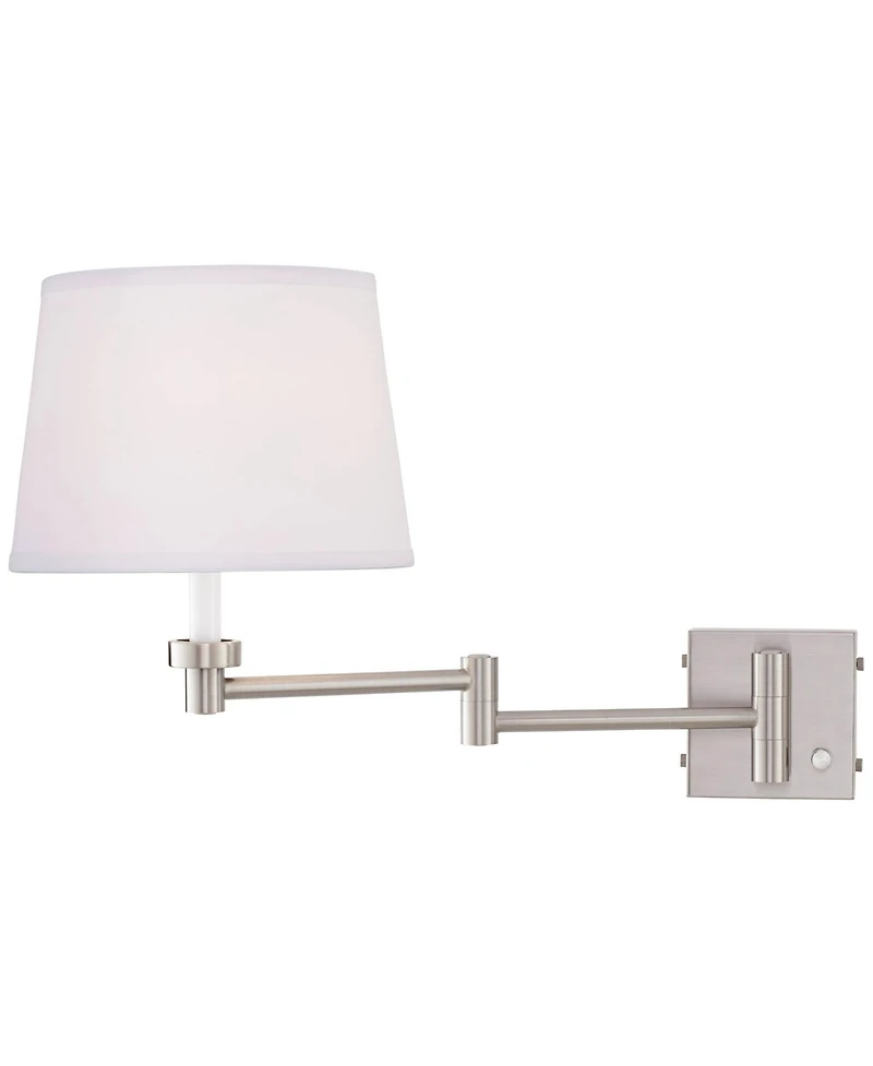360 Lighting Vero Modern Swing Arm Wall Lamp Brushed Nickel Plug-in Light Fixture with Usb Charging Port White Drum Shade for Bedroom Bedside Reading
