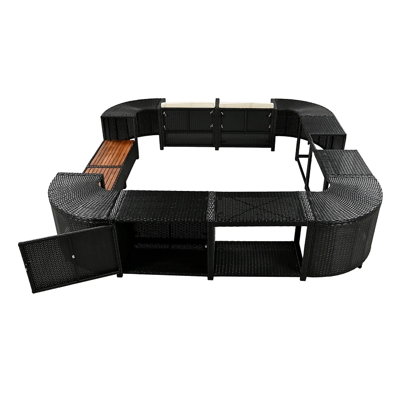 Streamdale Versatile Patio Furniture Lounge Sofa Set with Storage, Grey Rattan