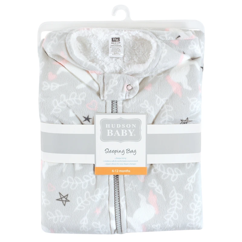 Hudson Baby Girls Mink with Faux Shearling Inner Sleeping Bag, Sack, Blanket, Whimsical Unicorn, 12-18 Months