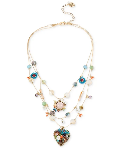 Betsey Johnson Gold-Tone Multicolor Beaded Illusion Necklace