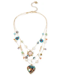 Betsey Johnson Gold-Tone Multicolor Beaded Illusion Necklace