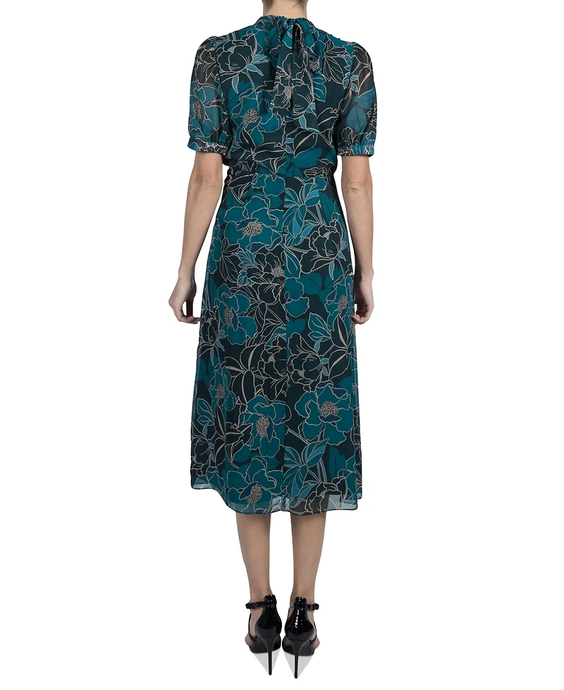 julia jordon Women's Printed Mock-Neck Short-Sleeve Dress
