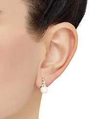 Cultured Freshwater Pearl (7mm) & Diamond Accent Drop Earrings in 10k Gold