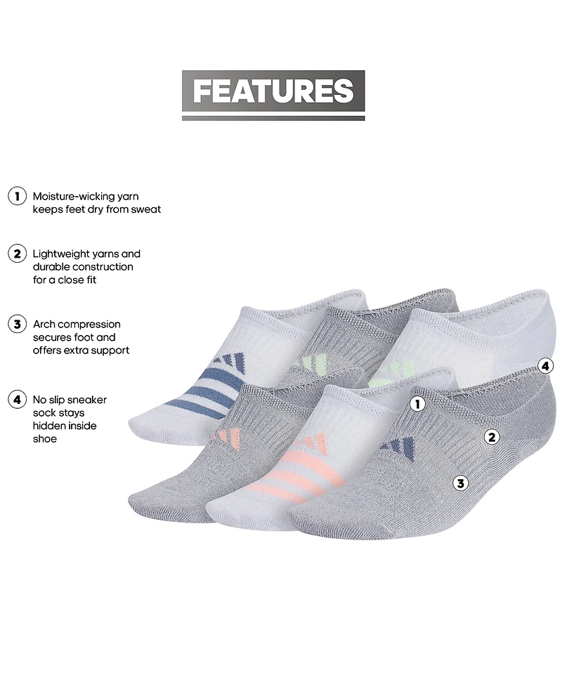 adidas Women's Superlite 3.0 Super No Show Socks, Pack of 6