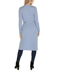 Belldini Black Label Women's Rhinestone-Trim Belted Duster Cardigan Zip Up sweater