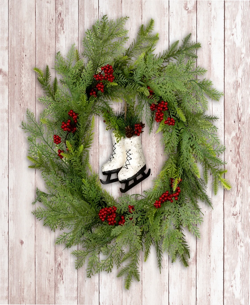National Tree Company Winter Skates Wreath, 22 Inches