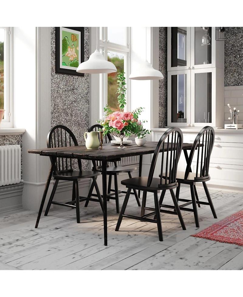 Set of 2 Windsor Dining Chairs with Spindle Backrest Vintage Wood Finish