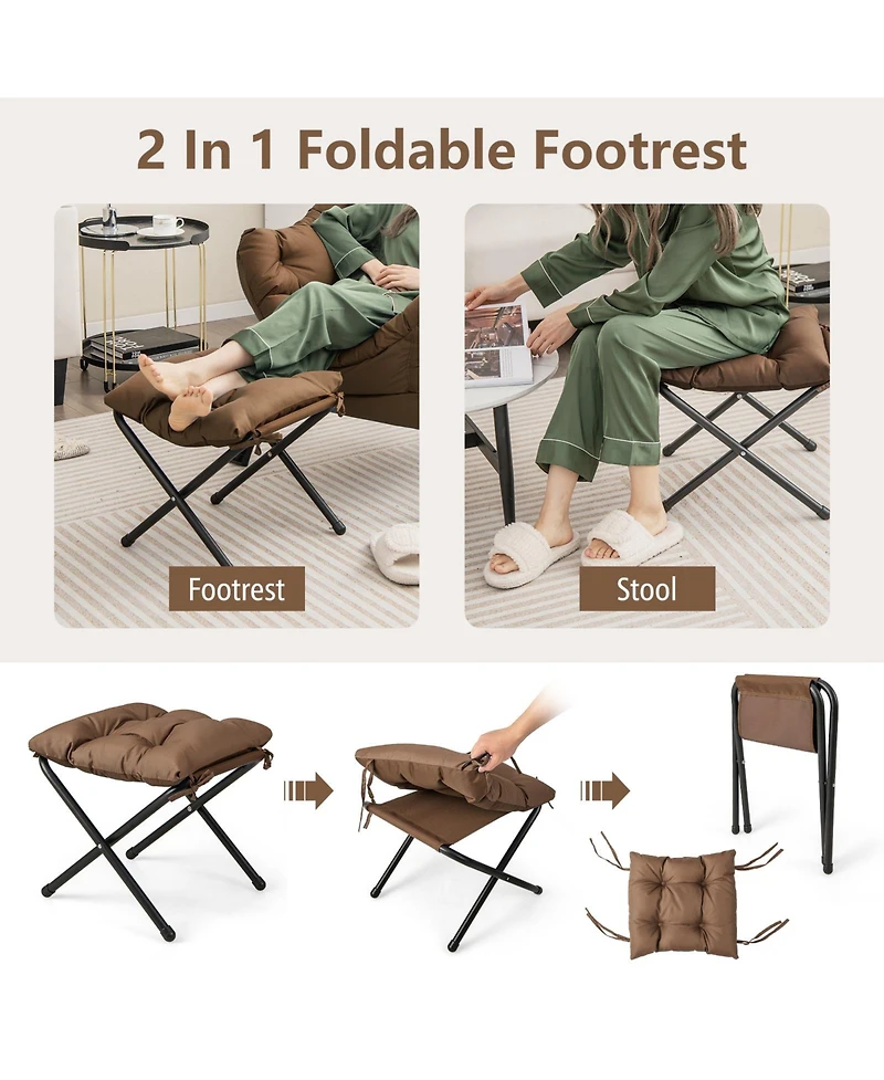 Modern Accent Chair with Folding Footrest and Side Pocket for Living Room