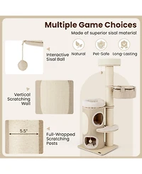 Slickblue 61 Inches Cat Tree for Indoor Cats with 2-stoery Condo and Top Perch-Natural