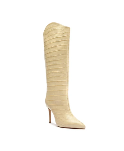 Schutz Women's Maryana Crocodile Embossed Wide Leg Knee High Stiletto Leather Boots