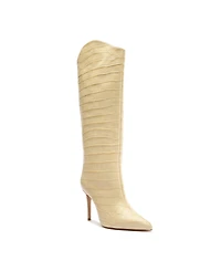 Schutz Women's Maryana Crocodile Embossed Wide Leg Knee High Stiletto Leather Boots