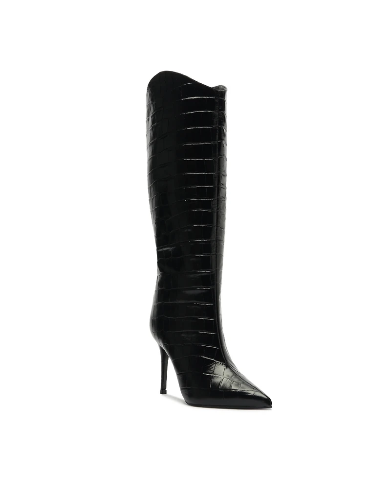 Schutz Women's Maryana Crocodile Embossed Wide Leg Knee High Stiletto Leather Boots