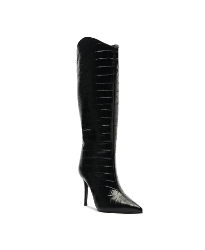 Schutz Women's Maryana Crocodile Embossed Wide Leg Knee High Stiletto Leather Boots