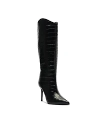 Schutz Women's Maryana Crocodile Embossed Wide Leg Knee High Stiletto Leather Boots