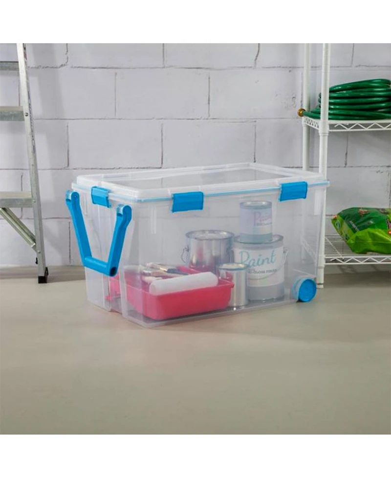 Sterilite 120 Qt Wheeled Gasket Box Stackable Storage Bin with Latch Lid, 3 Pack
